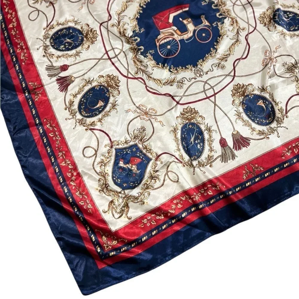 Classic Blue, Red and Cream Silk-Feel Scarf